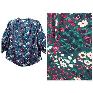 CAROLINA BELLE RUFFLE POET TOP 1X GOTHIC FLORAL SMOCKED CUFF ROMANTIC GEORGETTE